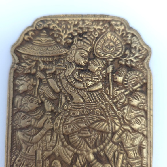 Handmade Brass Hair Comb Gold Ganesha Krishna Religious Vintage Indian Art Boho main image 8